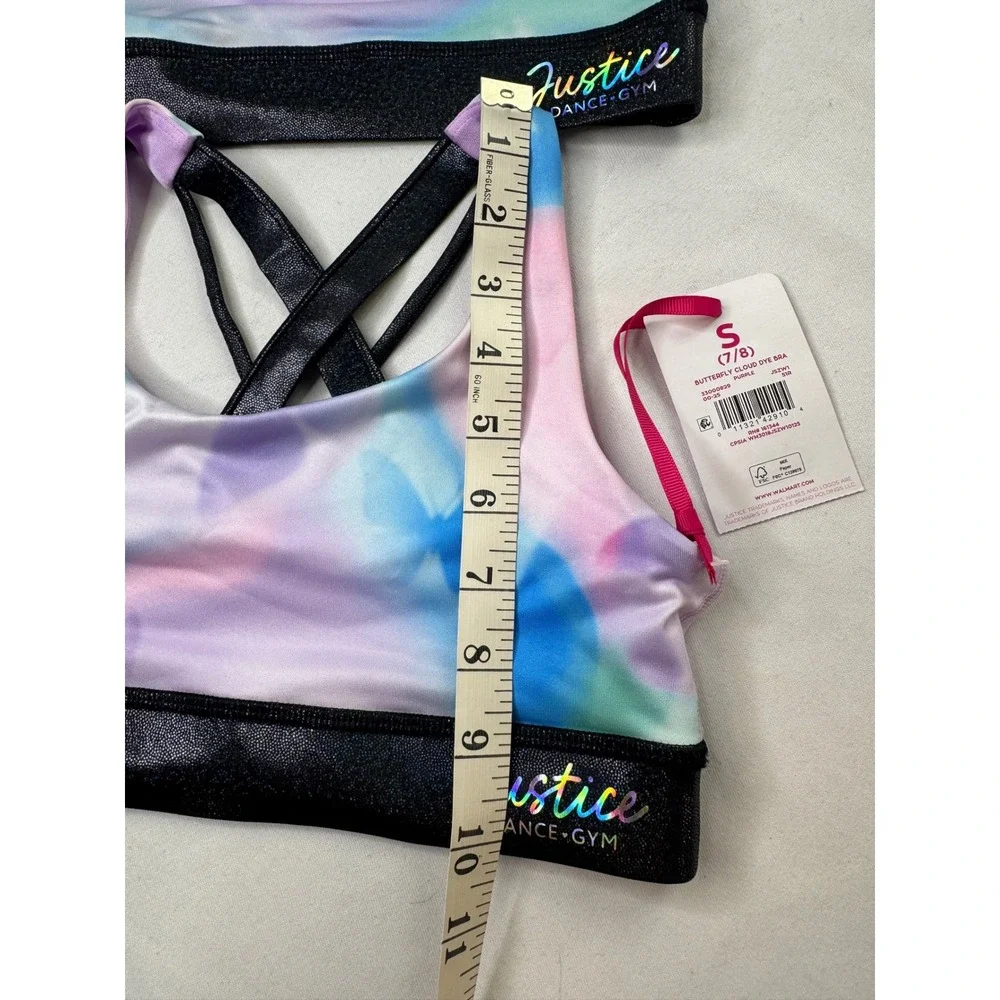 Justice Girls 2 Pack Butterfly Cloud Dye Sports Bras Size S 7/8 Dance Gym New‎